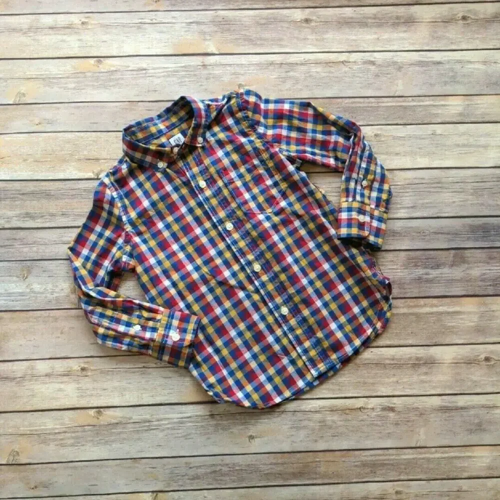 Gap Boys Plaid Button-Down Shirt, Long-Sleeve, Collared, XS (4-5Y)
